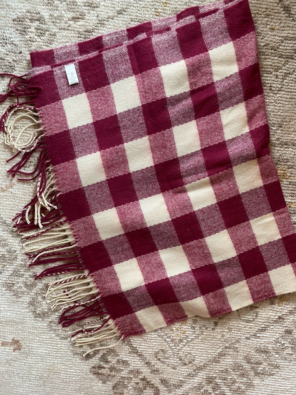 Nordstrom Plaid Fringe Scarf - Maroon and Cream